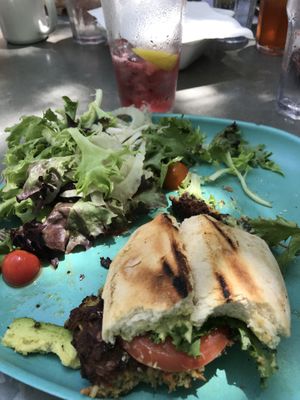 Green Giant Burger with side salad at Moondog in Key West