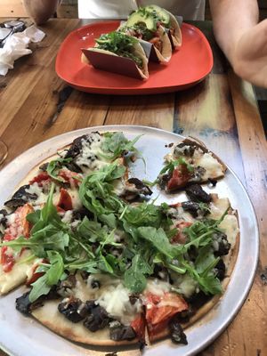 Mushroom pizza and tofu tacos. (I couldn’t wait) at Moondog in Key West