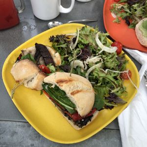 Veganized portobello pepper and spinach sandwich  at Moondog in Key West