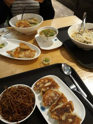 Fried vegetable dumplings and stir fried noodles at BamBamBoo in Perth