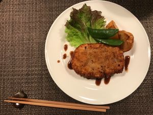 Fried vegan pumpkin “karaage” / schnitzel style at Natural House Pumpkin in Hakuba
