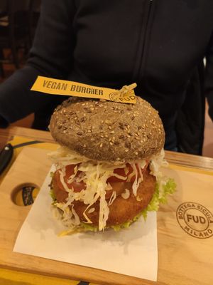 Vegan burger at FUD in Milan