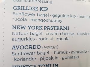 vegan option indicated on menu at WASBAR - Korenmarkt in Ghent