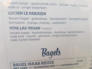 vegan option indicated on menu at WASBAR - Korenmarkt in Ghent
