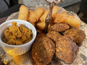 Falafel, Hummus and spring rolls  at Leja in Siauliai