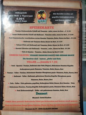 The menu. at Tutti Island in Berlin