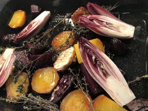Charred Chicory, Pumpkin & Beetroot at The Cadeleigh Arms in Tiverton