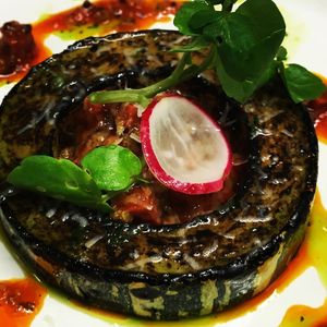 Char Grilled Marrow, Radish & Tomato at The Cadeleigh Arms in Tiverton