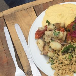 burger and salad at The Happy Pear in Greystones