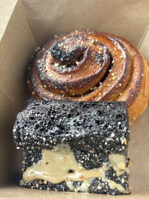 Tahini Fudge Brownie and Cinnamon Roll to go… didn’t make it far be fore we ate it 😋  at The Happy Pear in Greystones