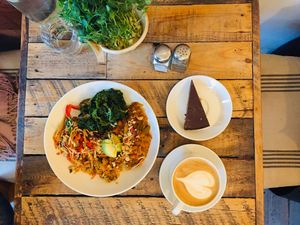 Buddha bowl and salted caramel cake at The Happy Pear in Greystones