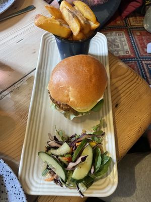 Chickpea burger  at The Dolphin in Leiston
