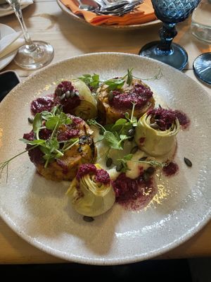 Cauliflower with beetroot pesto  at The Dolphin in Leiston