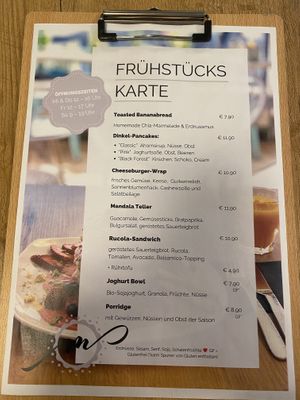 Frühstückskarte   at Mandala Café & Yoga in Oberstdorf