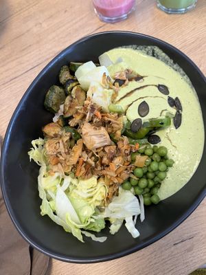 Pulled Jackfruit and rice with basil sauce  at Mandala Café & Yoga in Oberstdorf