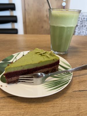 Raw cake and matcha  at Mandala Café & Yoga in Oberstdorf