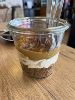 ‘Karamelli’ (caramel cup) amazing!!!!  #Veganuary at Mandala Café & Yoga in Oberstdorf