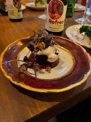 Starter and a drink - beetroot and kombucha  at Magu in Helsinki