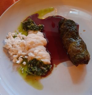 Fermented fava bean, cabbage, blackcurrant sauce & cauliflower at Magu in Helsinki