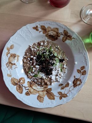 Spring menu 2025 - oat risotto with morels at Magu in Helsinki