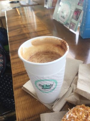 Vegan coffee made with almond milk at The Holy Donut in Scarborough