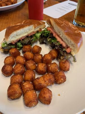 Black bean burger and sweet potato tater tots  at The Covered Bridge in Campton