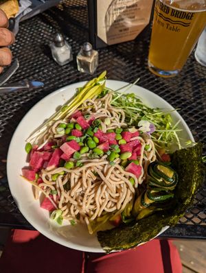 Cold soba noodle salad at The Covered Bridge in Campton