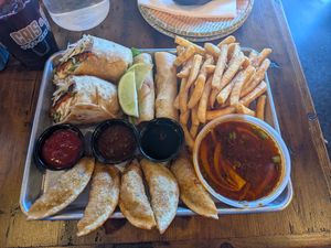 Vegan angry phoritto platter at Cris and John in Dallas