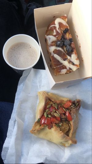 Veg tart and blueberry slice at The Purple Carrot in Malton