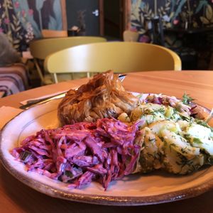 Moroccan filo, potato salad, slaw  at The Purple Carrot in Malton