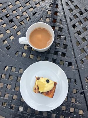 Slice of blueberry and lemon cake, which I enjoyed at home with a nice cup of tea at The Purple Carrot in Malton