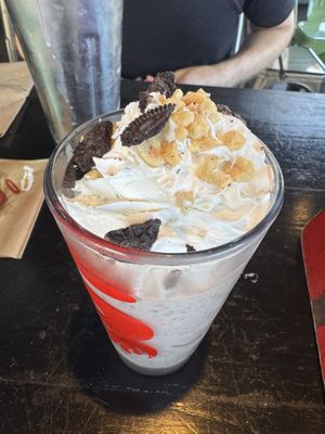 Peanut butter vegan milkshake with Oreo’s. The whipped cream is unbelievably thick and creamy.  at Burgatory - McHolme Dr in Pittsburgh