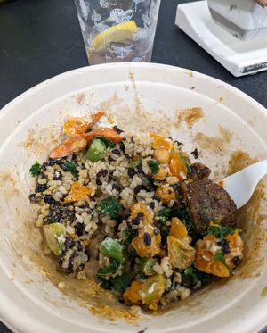 What was left of the Autumn Falafel bowl and Lavender Lemonade when I remembered to snap a picture lol at Life Alive Organic Cafe in Boston