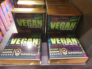prepackaged box of vegan chocolates at The Chocolate Line in Bruges