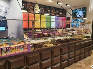 counter at The Chocolate Line in Bruges