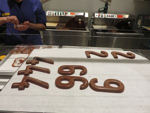 making chocolate letters (May 2017) at The Chocolate Line in Bruges