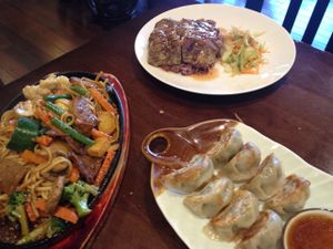 teppanyaki noodles, Mick duck, Gyoza at Chat For Tea in Ballarat