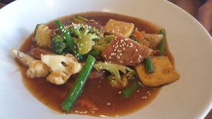 Black pepper dish at Chat For Tea in Ballarat