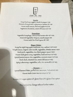 Menu as of May 2025  at Chat For Tea in Ballarat