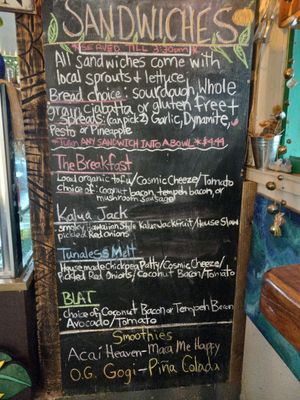 Daily menu at The Cosmic Kitchen in Haleiwa