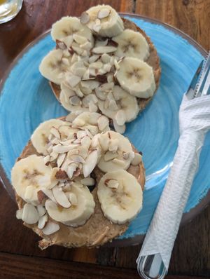 Banana peanut butter bagel at Namaste in Caye Caulker