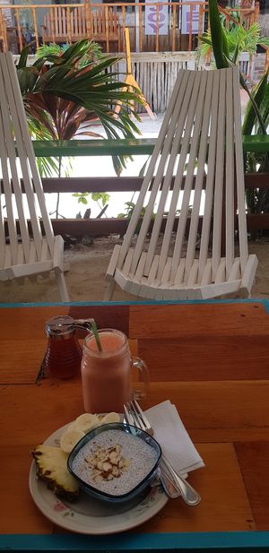 Chia pudding and tropical smoothie at Namaste in Caye Caulker