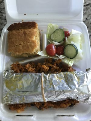 Vegan meal. Love the cornbread! at Latinas Kitchen  in Waipahu