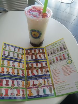 Lychee fruit boba tea.  And part of menu. at Paradise Smoothie in Fort Myers