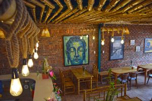 Bamoo is the main material for the decoration  at Veggie Box in Phong Nha