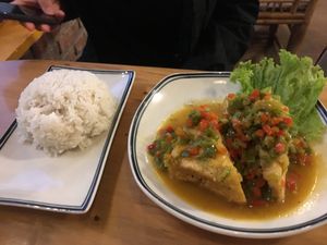 Vegetable stuffed tofu at Veggie Box in Phong Nha