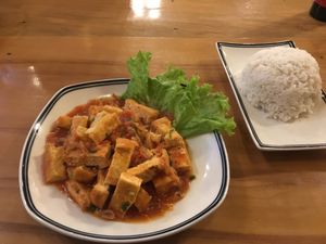Tomato tofu at Veggie Box in Phong Nha
