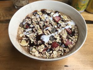 Chocolate and strawberry smoothie bowl  at Veggie Box in Phong Nha