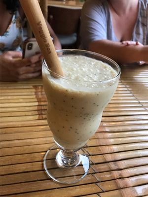 Banana and peanut butter smoothie with chia seeds  at Veggie Box in Phong Nha