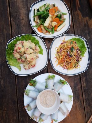 Fresh Spring Rolls, Portato Salad, Mango Salad at Veggie Box in Phong Nha